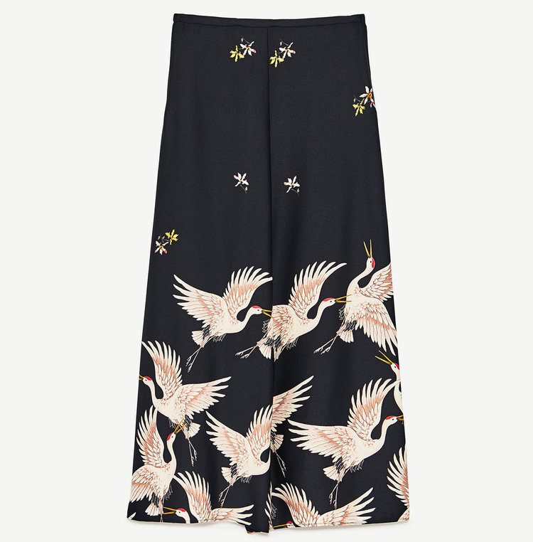 Zara Oriental Bird Print Culottes — UFO No More