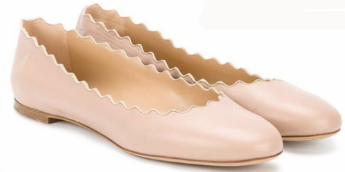 Chloe Scalloped Edge Flats in Beige Leather
