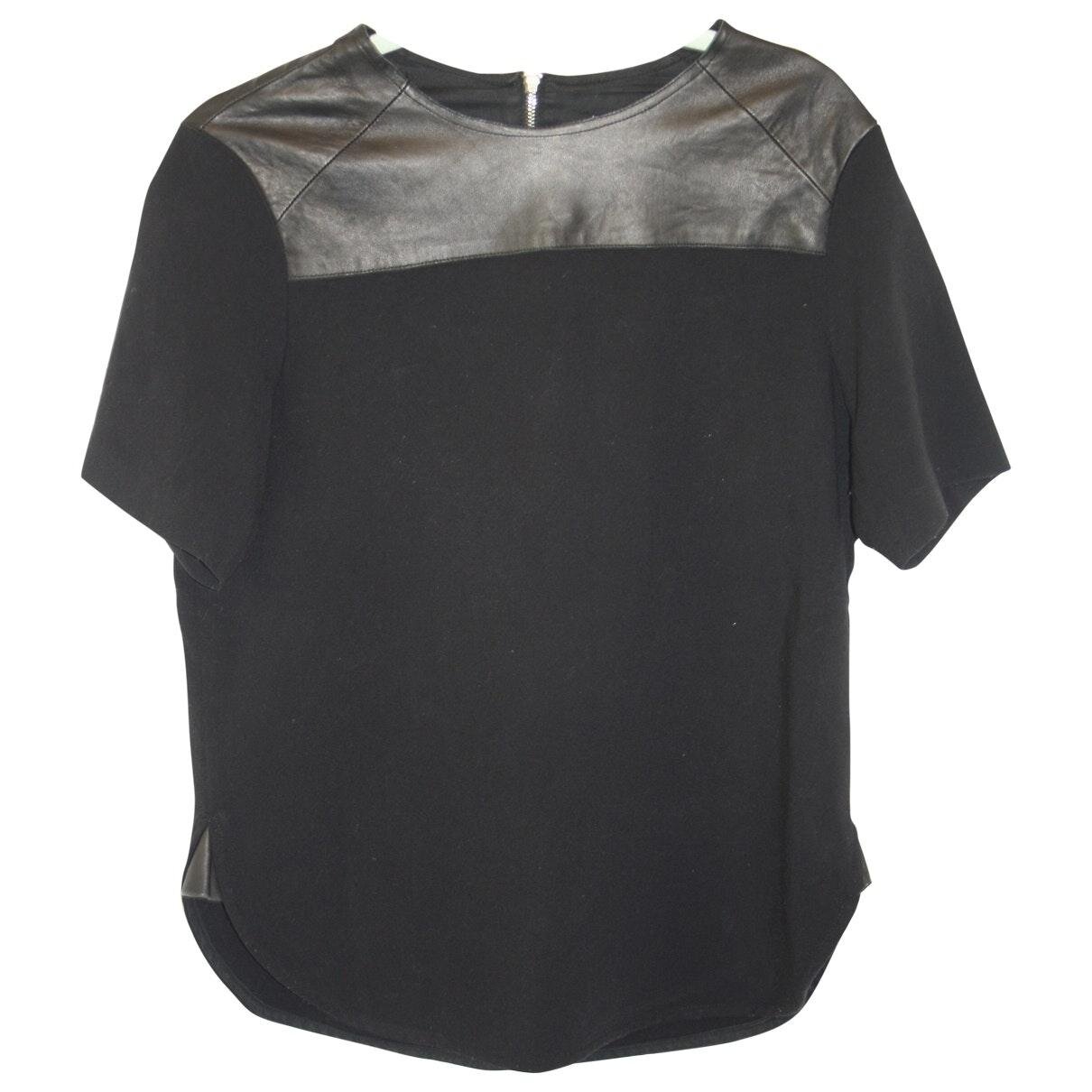 Sandro T-Shirt with Leather Panel in Black.jpg