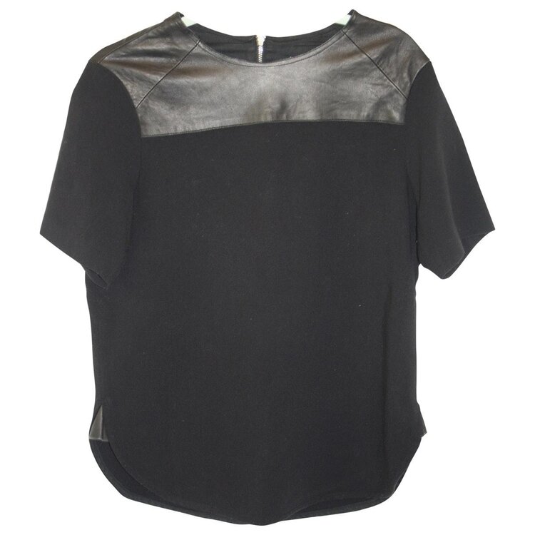 Sandro T-Shirt with Leather Panel in Black — UFO No More