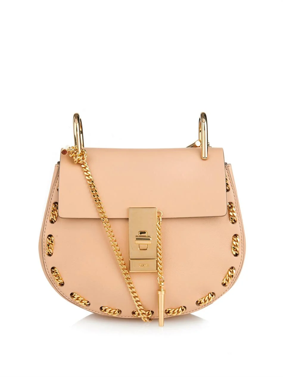 Chloé Drew Chain-Threaded Shoulder Bag in Nude Leather