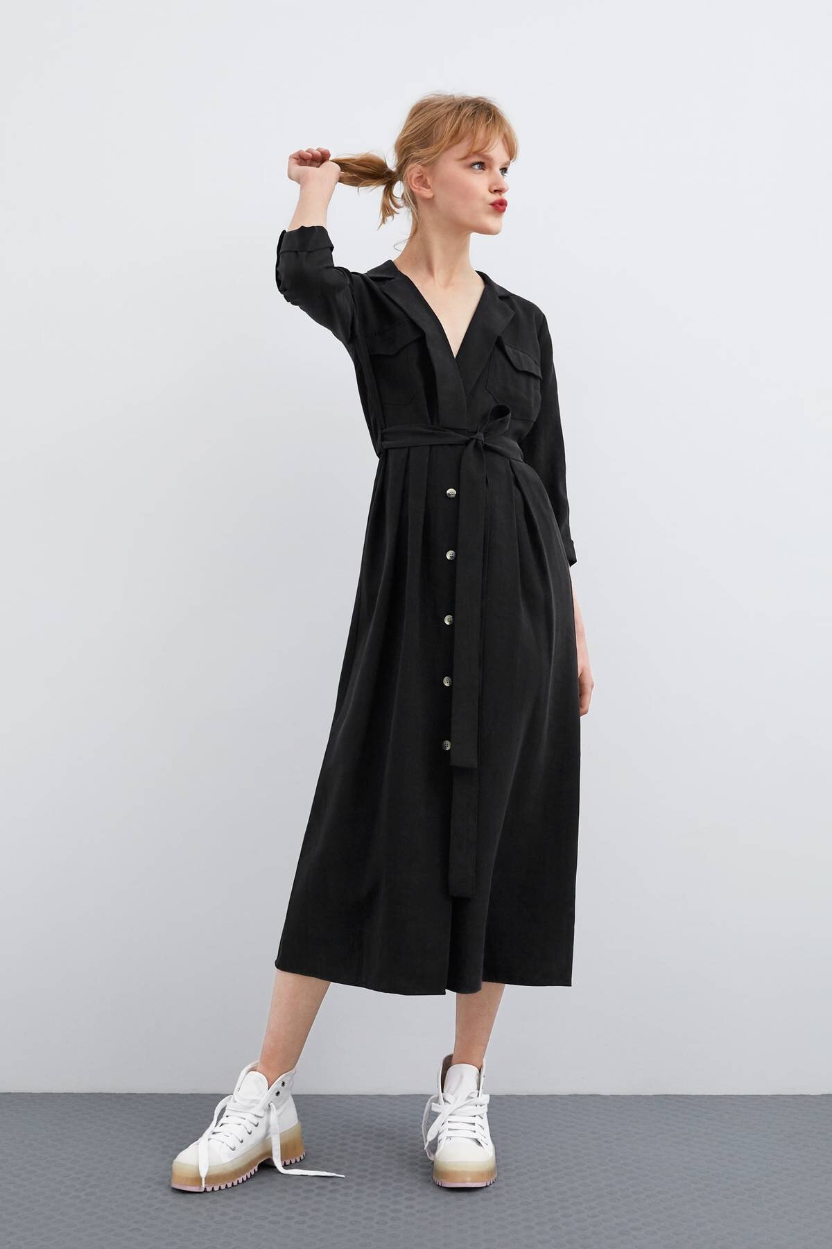 Zara Long Belted Dress in Black — UFO 