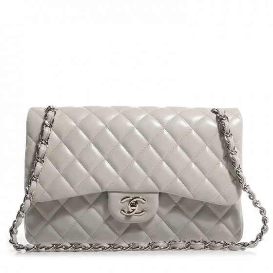 Chanel Caviar Jumbo Double Flap Bag in Light Grey