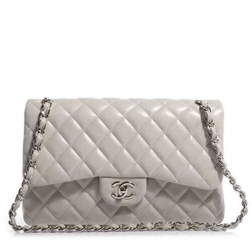 CHANEL Grey Quilted Caviar Leather Jumbo Classic Double Flap Bag