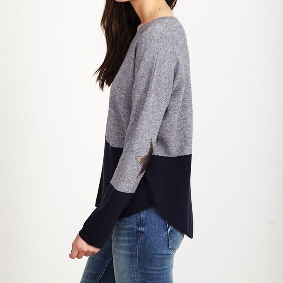 Wyse London Colour Block Jumper with Star Elbow Patches in Navy:Grey.jpg