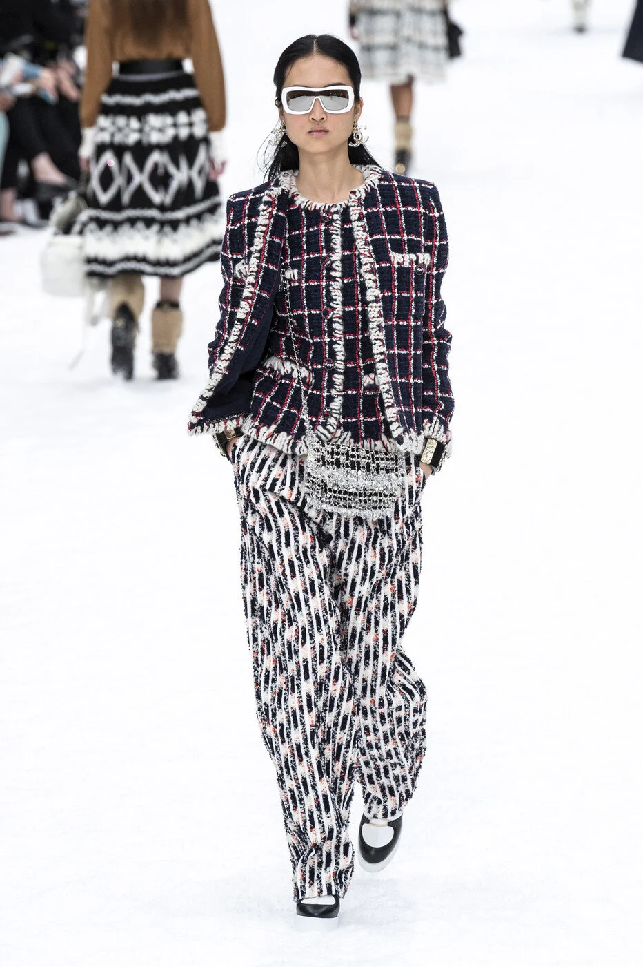 Chanel Wool Check Jacket in Navy/Red