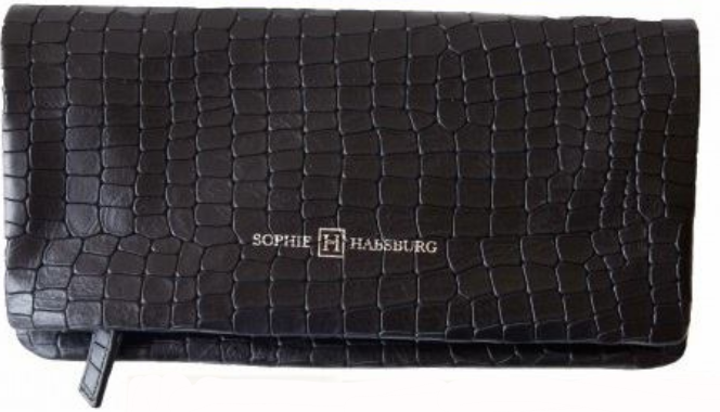 Sophie Habsburg In & Out Clutch in Black Embossed Leather