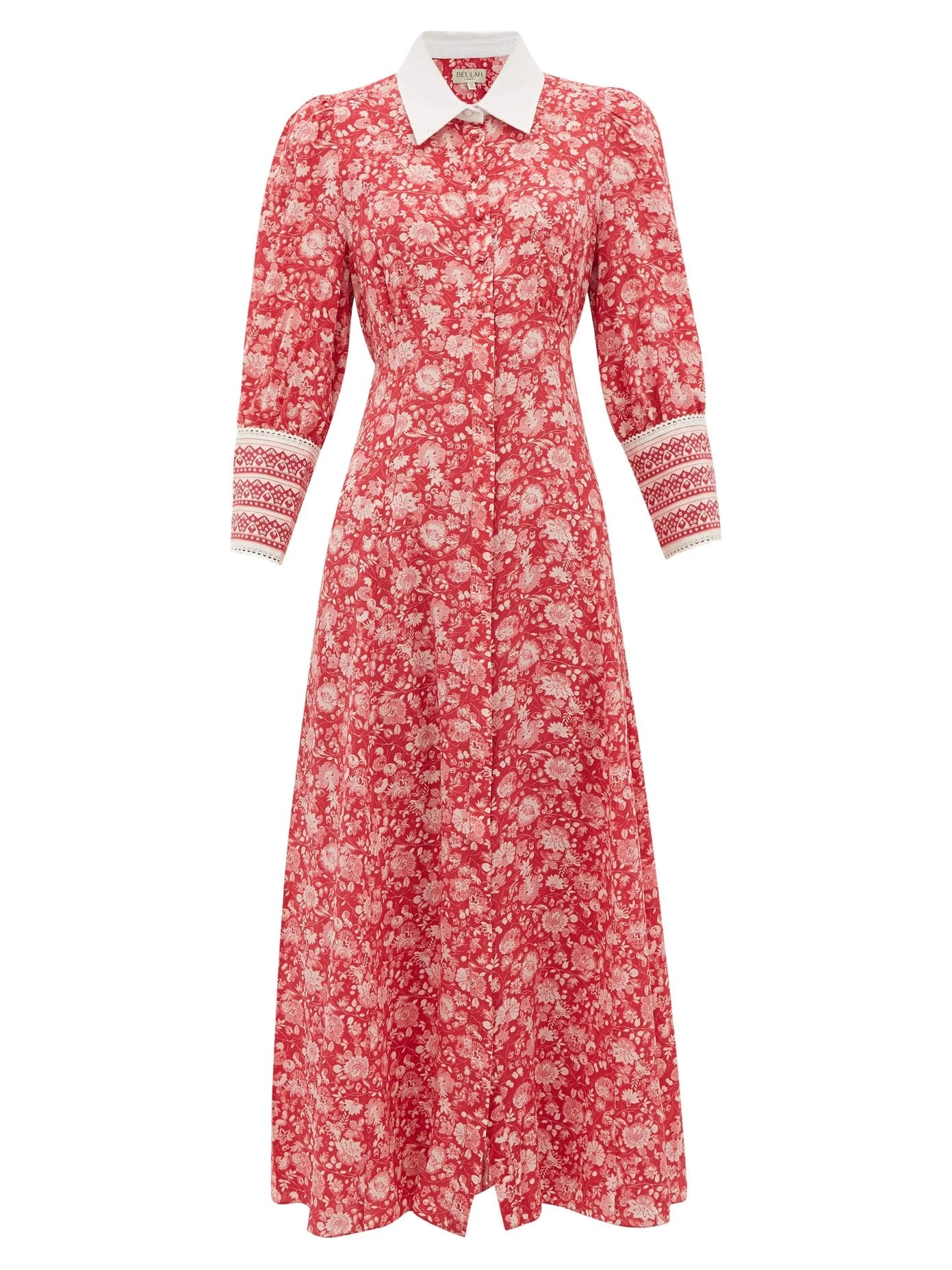 Beulah London Calla Floral Shirt Dress in Rose Red