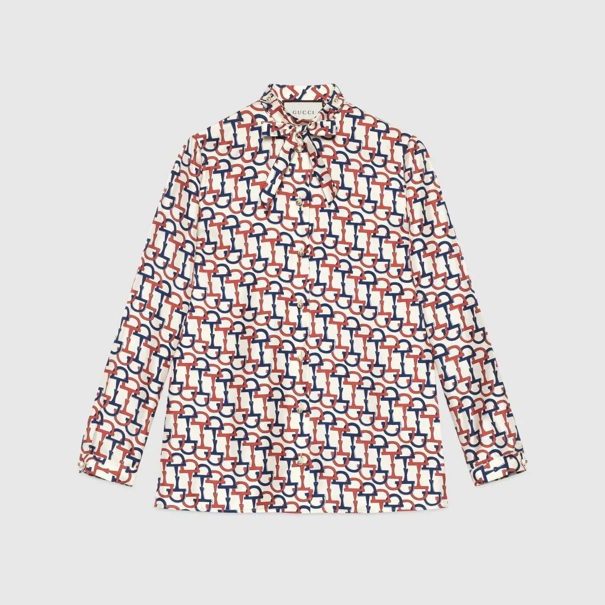 Gucci Horsebit Print Silk Twill Shirt