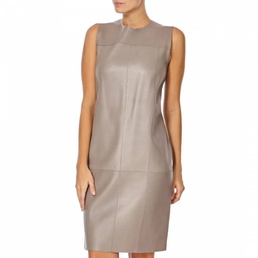 Hugo Boss Syllepse Leather Dress in Dark Beige