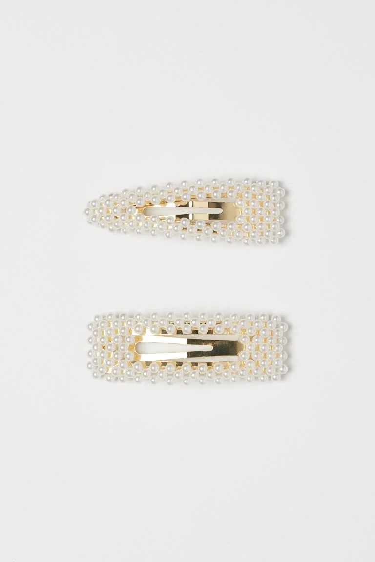 H&M Beaded Hair Clips in White