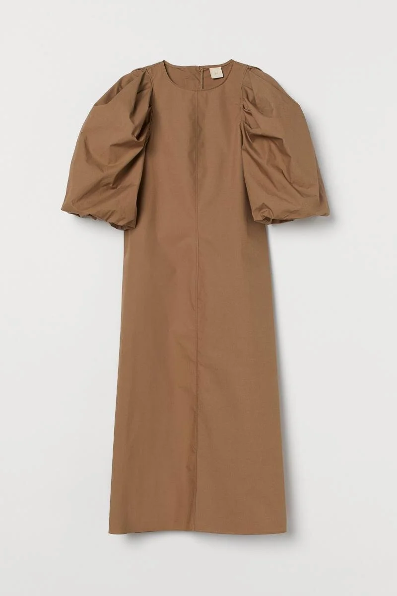 H&amp;M Balloon Sleeves Dress in Dark Beige