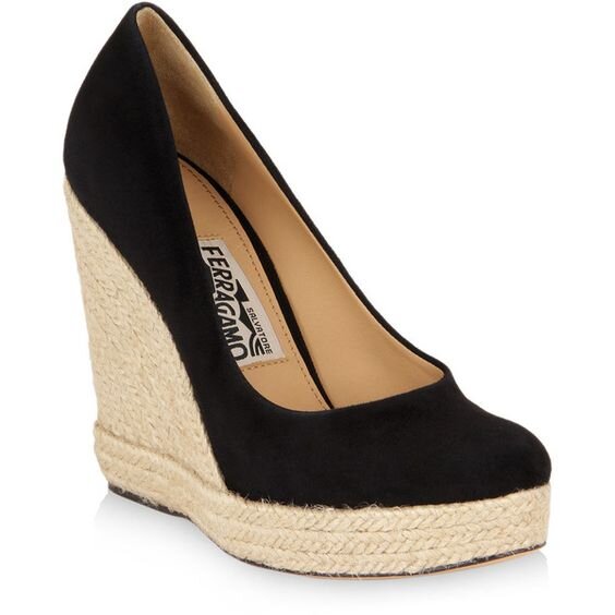 Salvatore Ferragamo Bernie Espadrilles Wedges in Black Suede.jpg