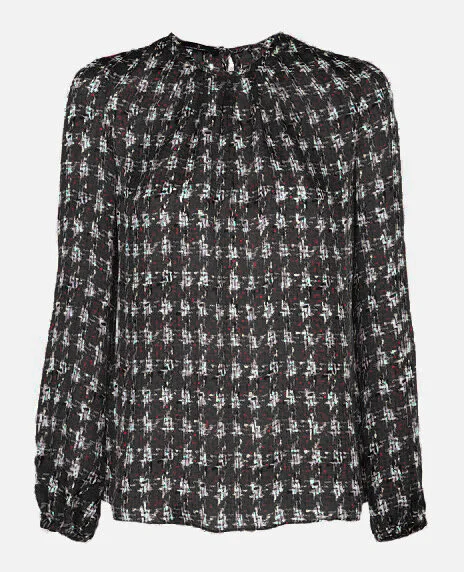 Carolina Herrera Crosshatch Houndstooth Blouse in Black
