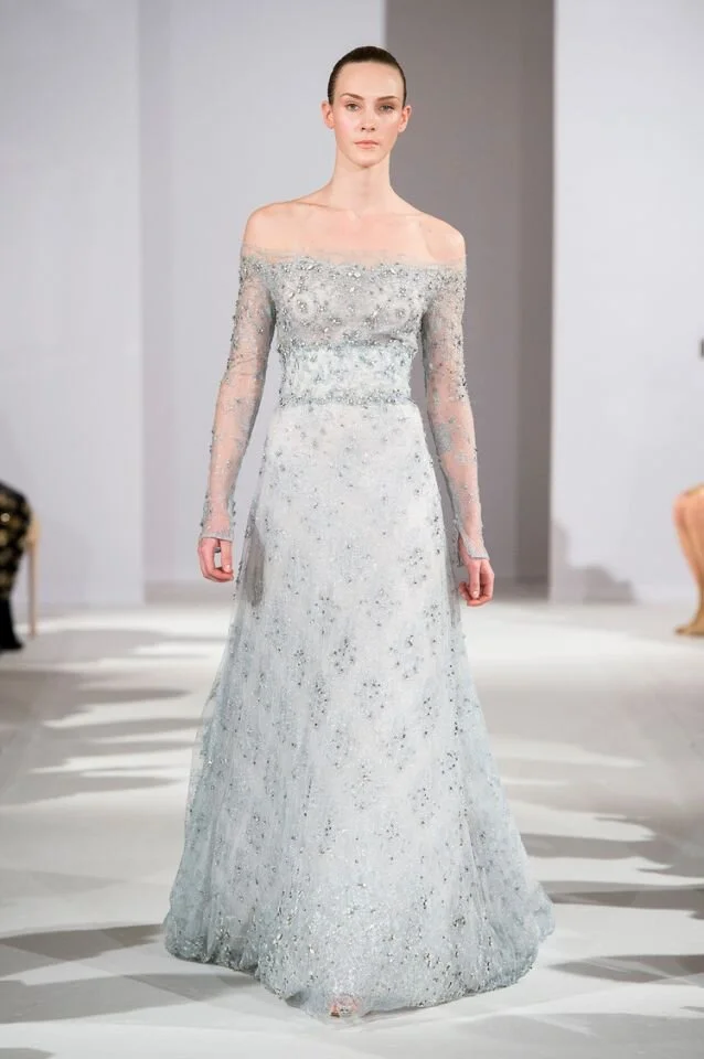 Celia Kritharioti Beaded Off the Shoulder Gown