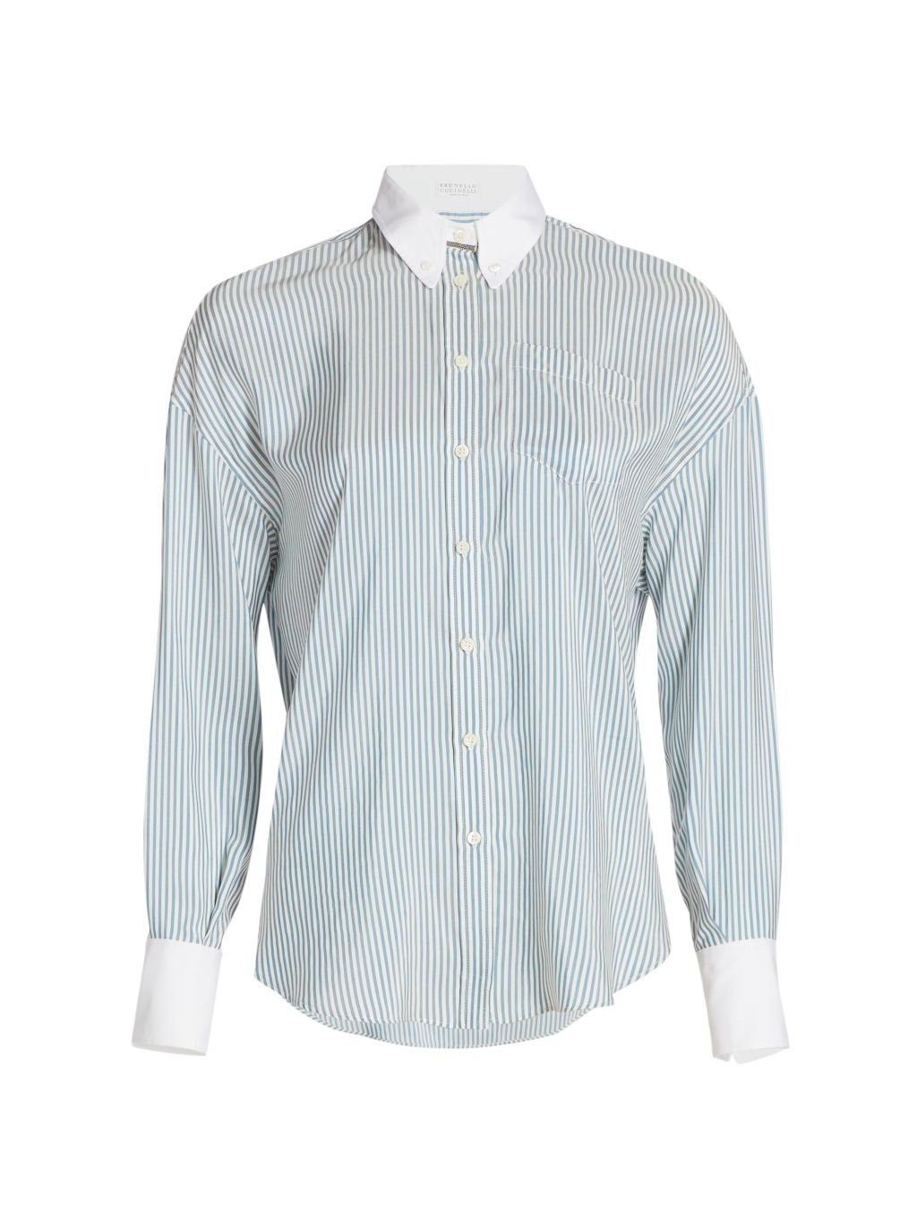 Brunello Cucinelli Striped Silk Shirt in Teal