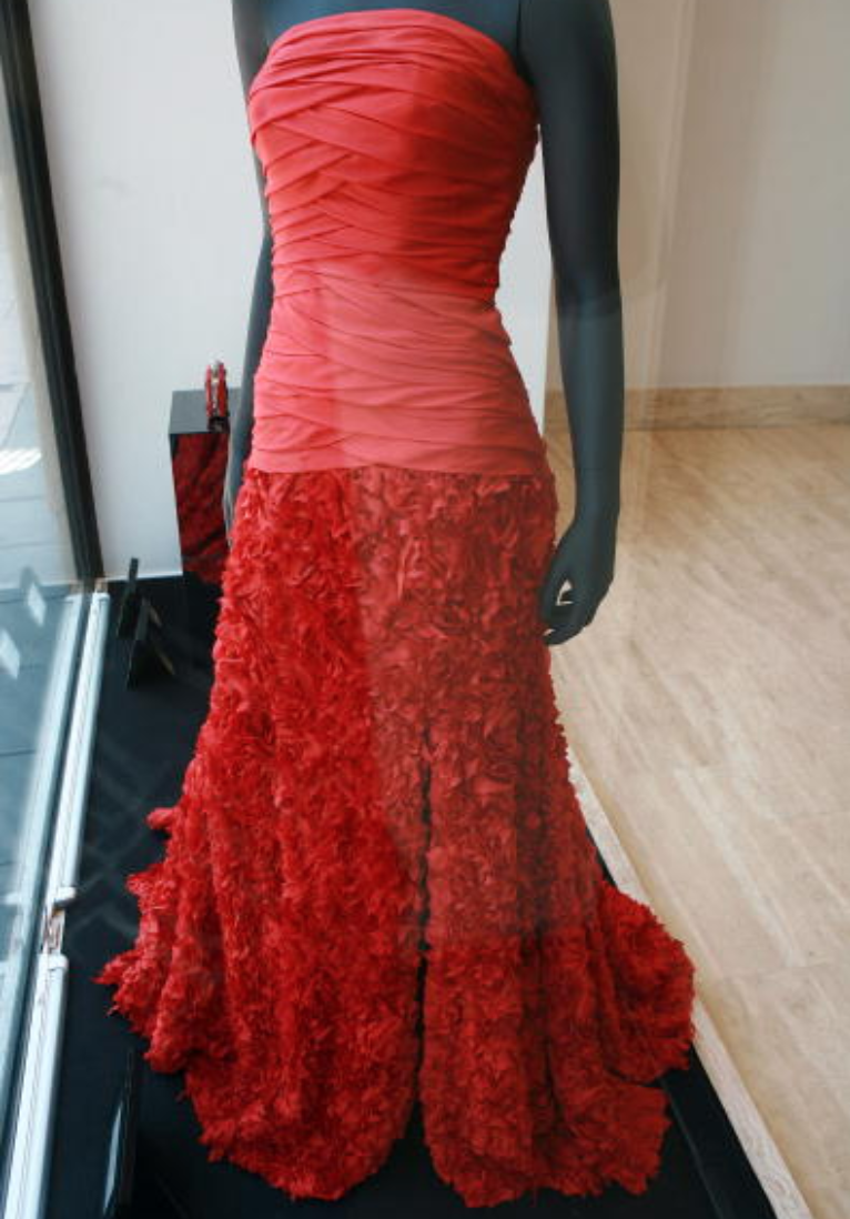 Felipe Varela Strapless Draped Flower Gown in Red