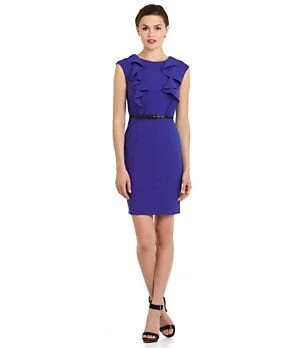 Calvin Klein Belted Ruffle Dress