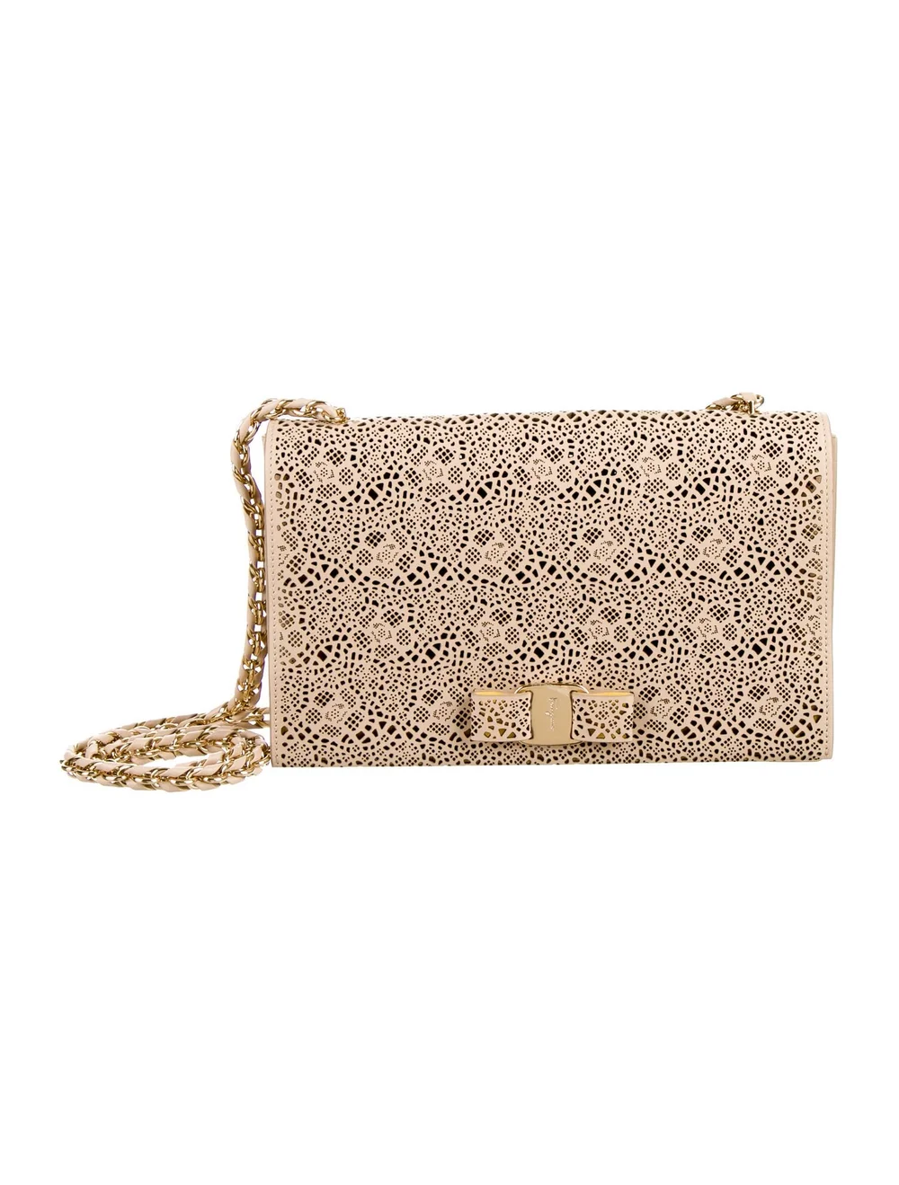 Salvatore Ferragamo Ginny Laser Cut Bag in Beige Leather — UFO No More