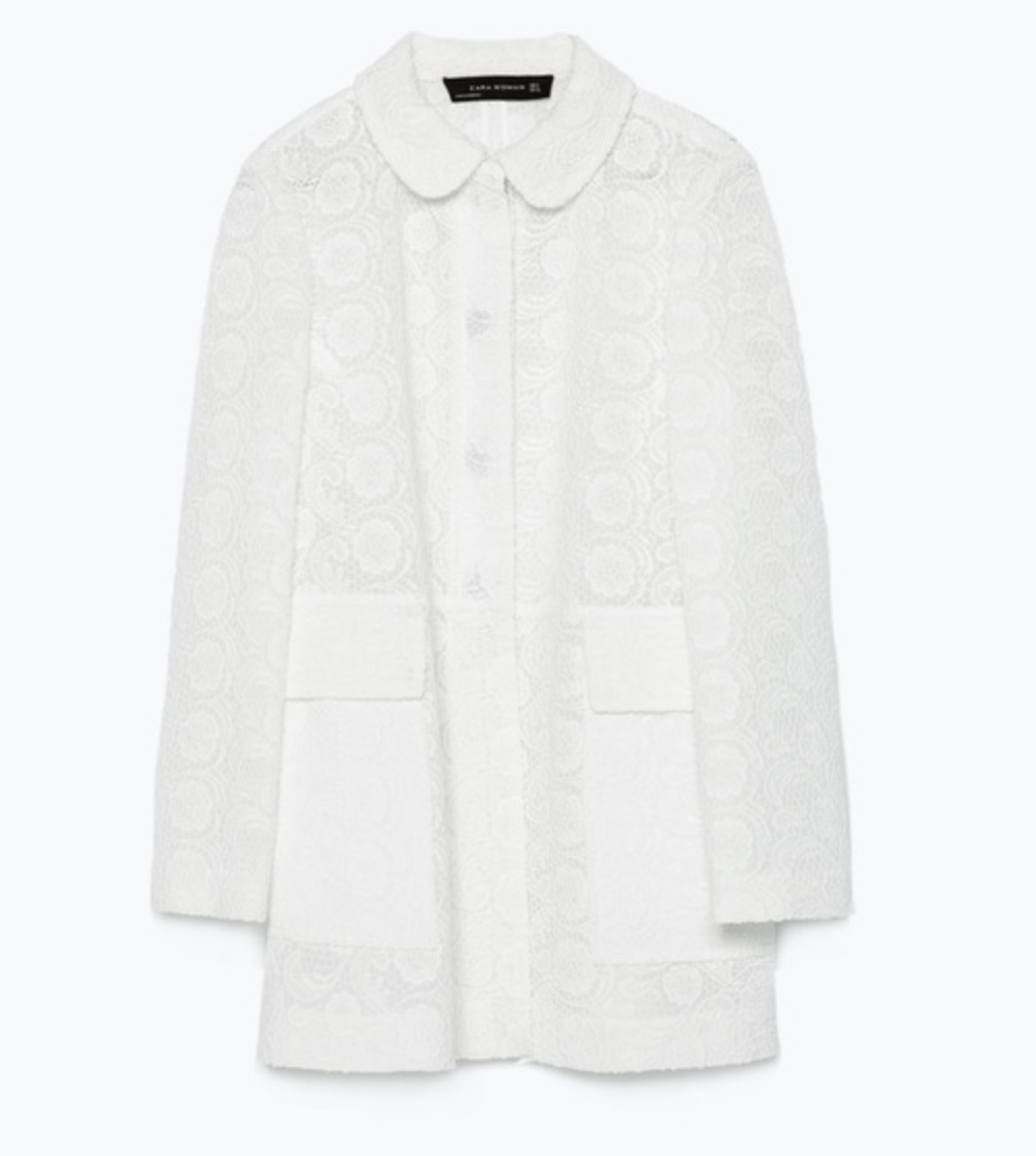 Zara Embroidered Lace Jacket in White 