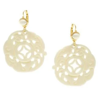 Kenneth Jay Lane Goldtone Ivory Resin Filigree Earrings