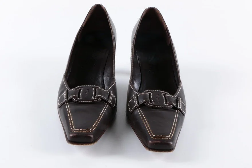 Salvatore Ferragamo Leather Square-Toe Buckle Pumps