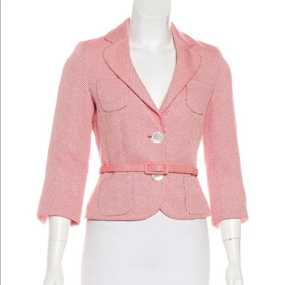 Rena Lange Checkered Pattern Blazer in Vermilion