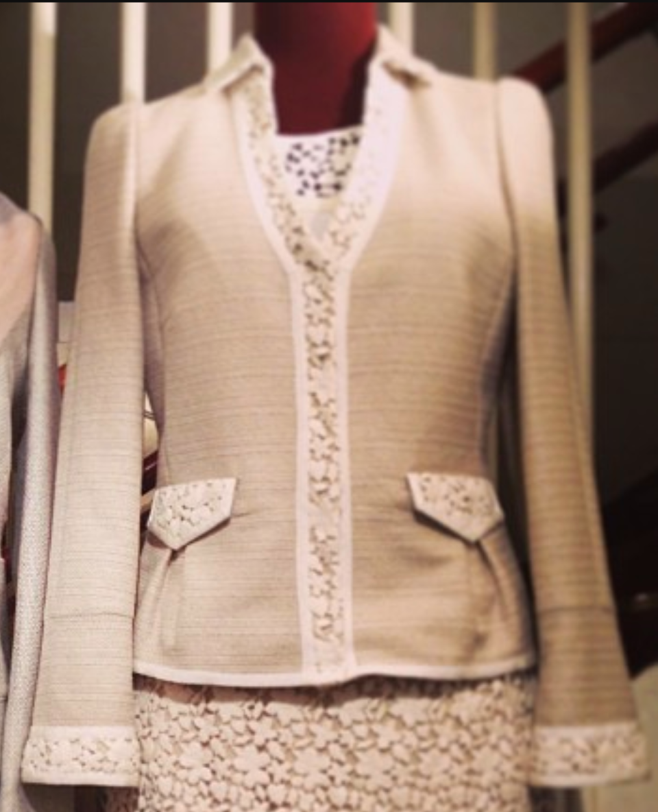 Rena Lange Linen Lace Trim Blazer in Beige