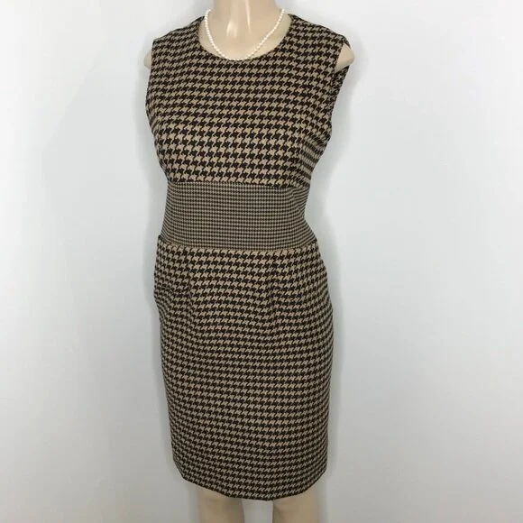 Rena Lange Houndstooth Dress in Tan