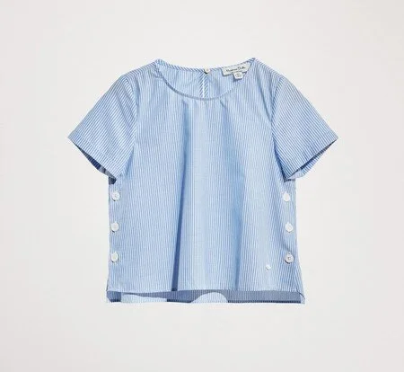 Massimo Dutti Short Sleeves Striped Cotton Shirt in Blue