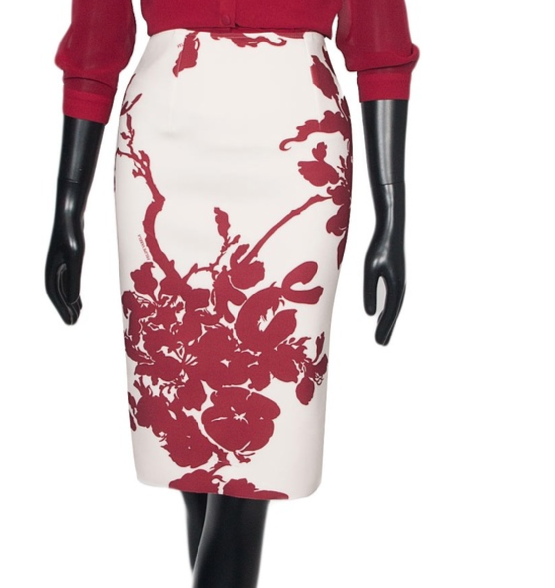 Felipe Varela Burgundy Floral Pattern Skirt in White