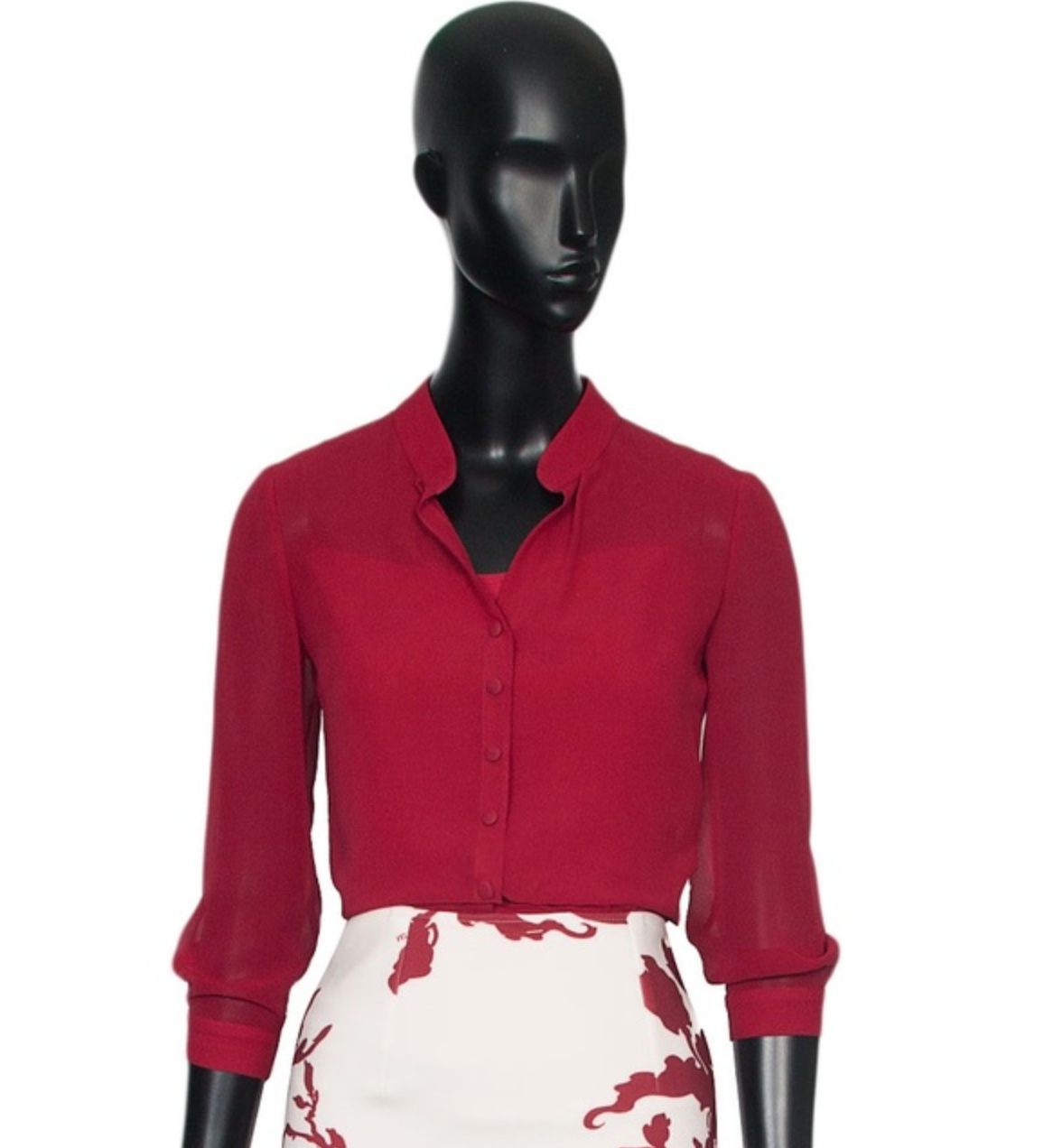 Felipe Varela Silk Button Down Blouse in Burgundy
