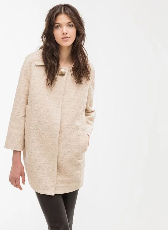 Uterque Herringbone Swing Coat in Beige