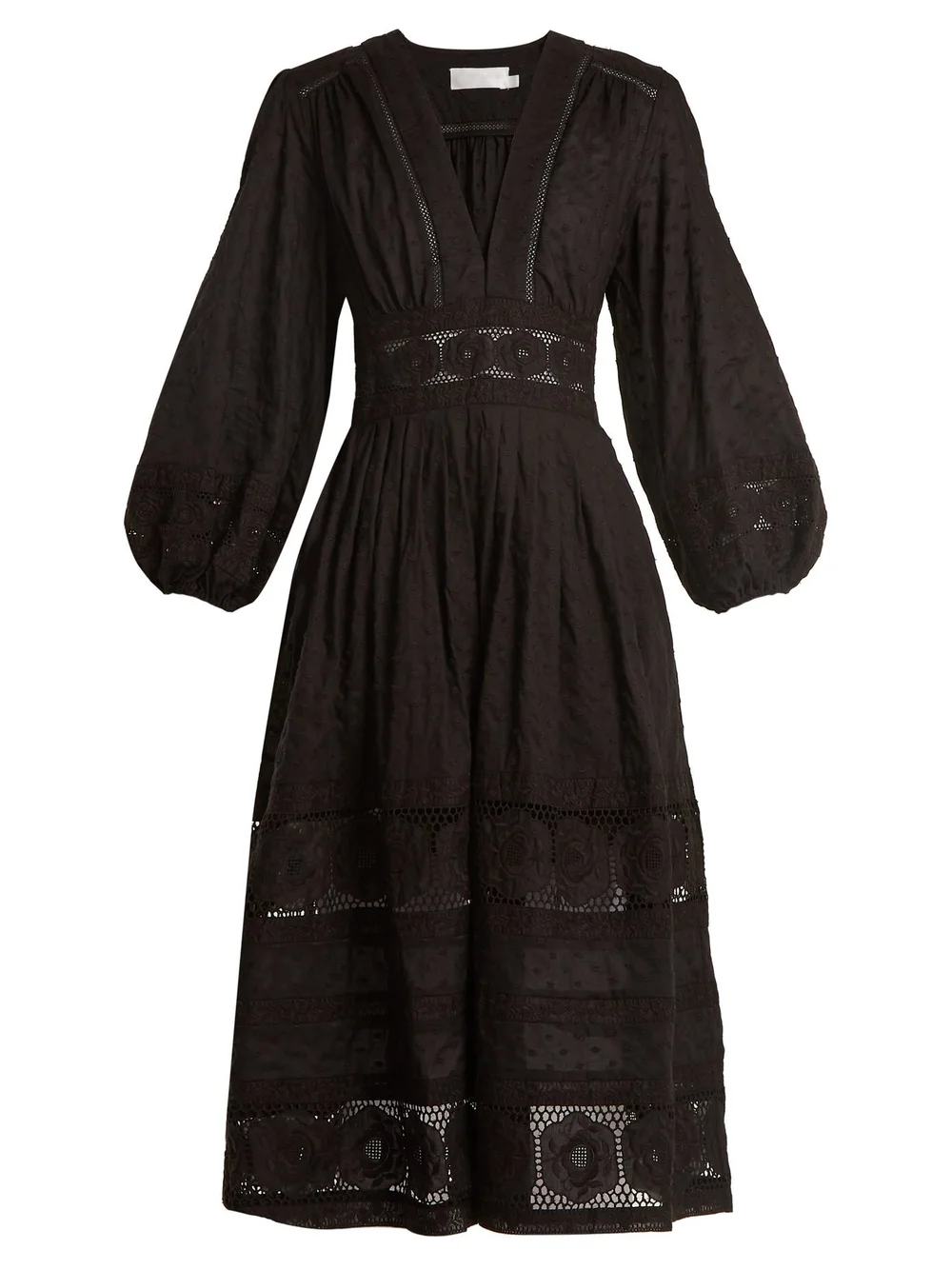 lace contrast midi dress Textured Lace Contrast Half Button Midi Dress main image 1