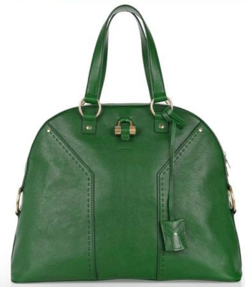 Yves Saint Laurent Muse Large Leather Tote in Emerald