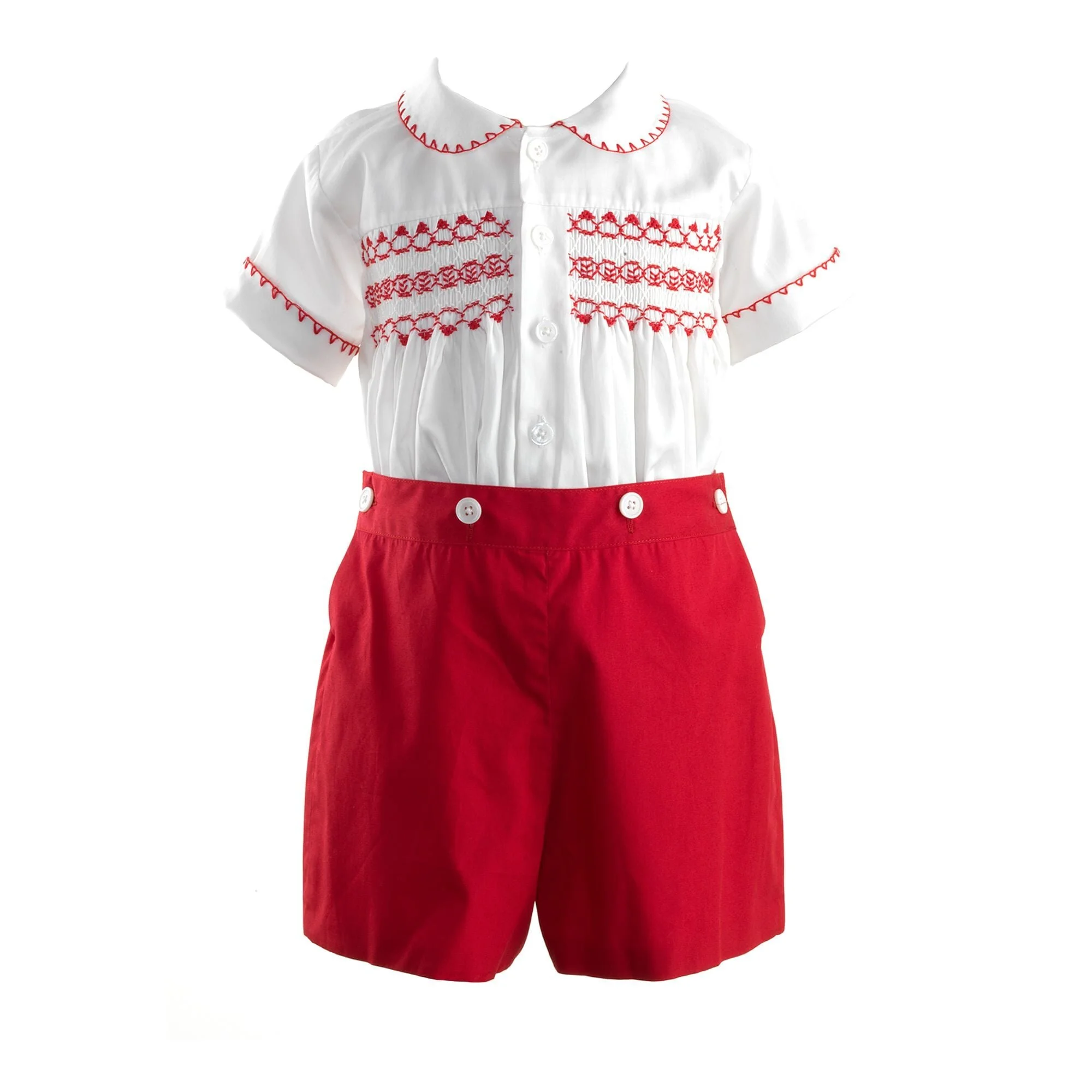 Rachel Riley White and Red Smocked Set