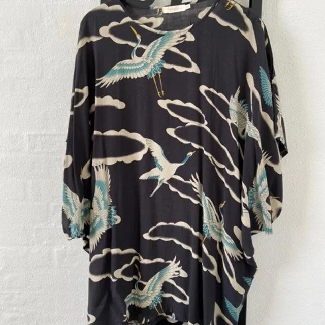 Rabens Saloner Bird Print Tunic in Navy
