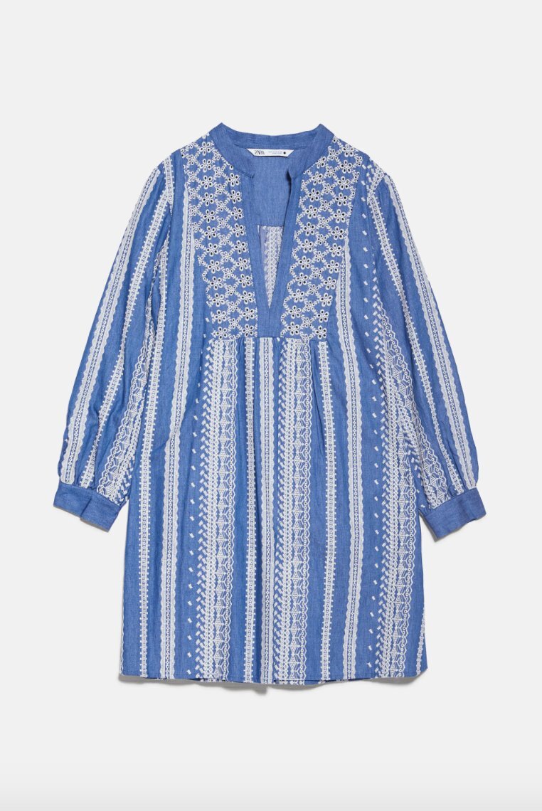 Zara Embroidered Mini Dress in Blue ...