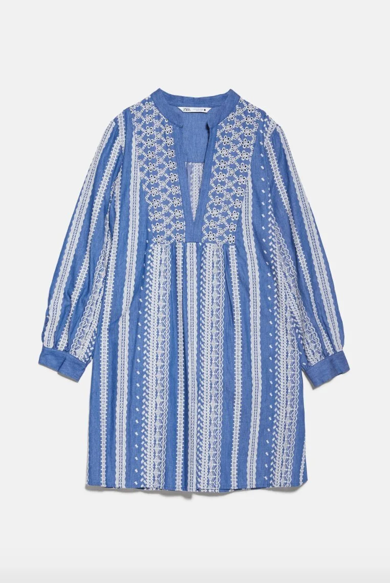 zara blue embroidered dress