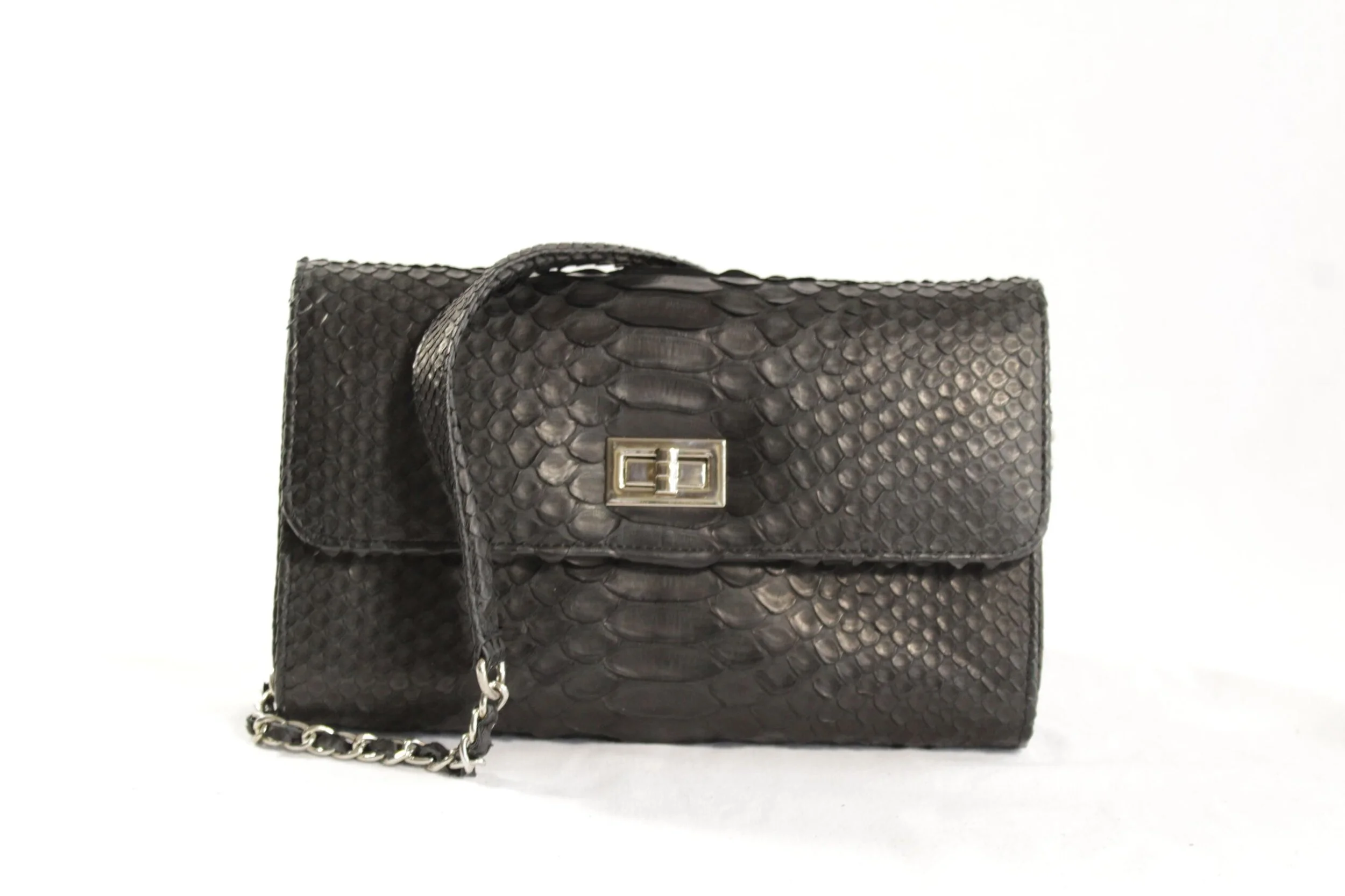 Lidia Faro Letizia Clutch in Black Reptile Skin