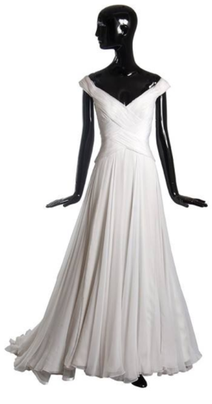 Bruce Oldfield Off The Shoulder Ruched Gown in Blue