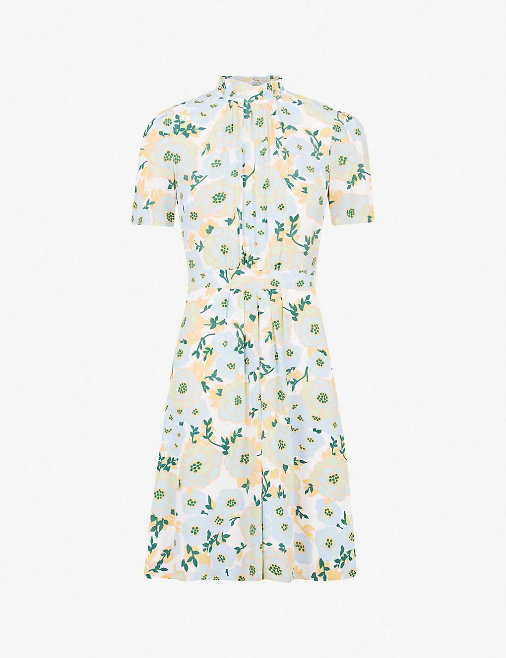 Sandro Floral Pattern Silk Crepe Dress in Light Green