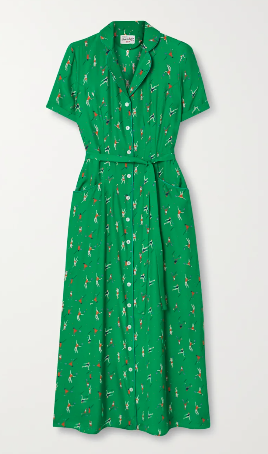 HVN Maria Printed Belted Midi in Green — UFO More