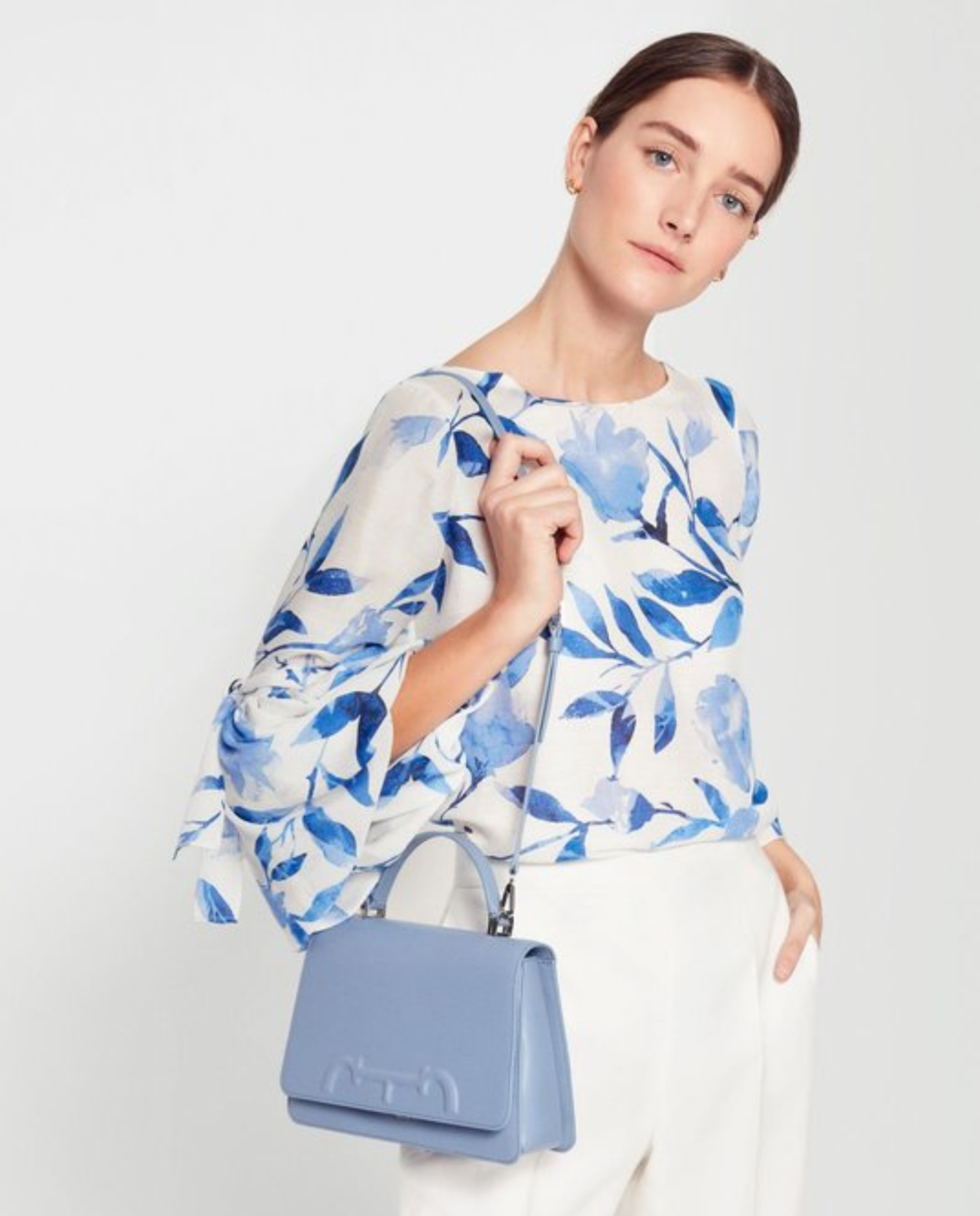 Carolina Herrera Blue Floral Print Blouse in White