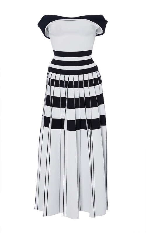 Carolina Herrera Striped Off-the-Shoulder Midi Dress in Black & White ...