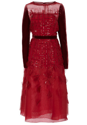 Dolce and Gabbana Red Silk Organza Lace Trim Flared Dress M For