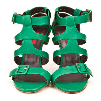 Carolina Herrera Buckle Cage Sandals in Green Leather