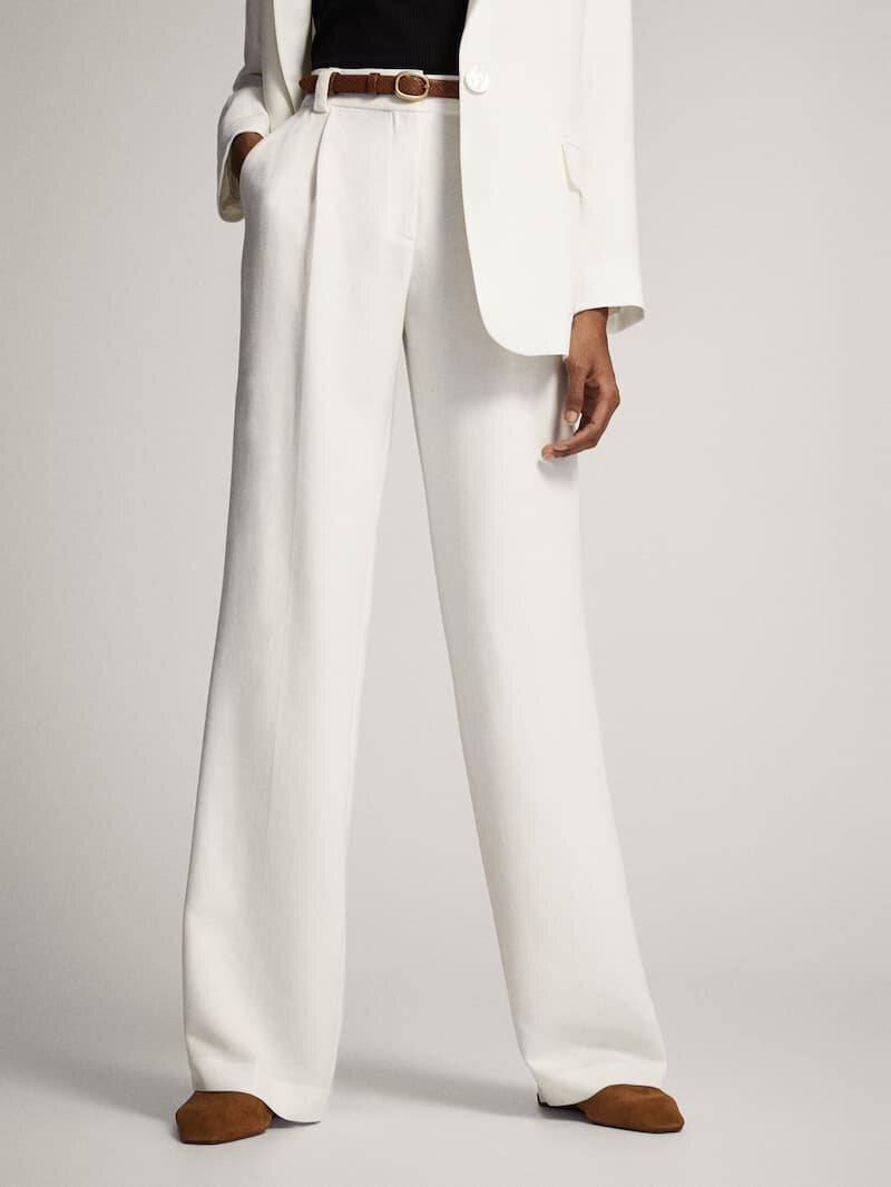 Massimo Dutti Linen Straight Trousers in White — UFO No More