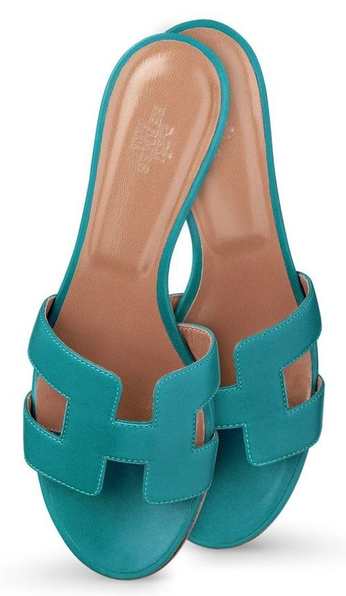 Hermes Oran Sandals in Teal Leather — UFO No More