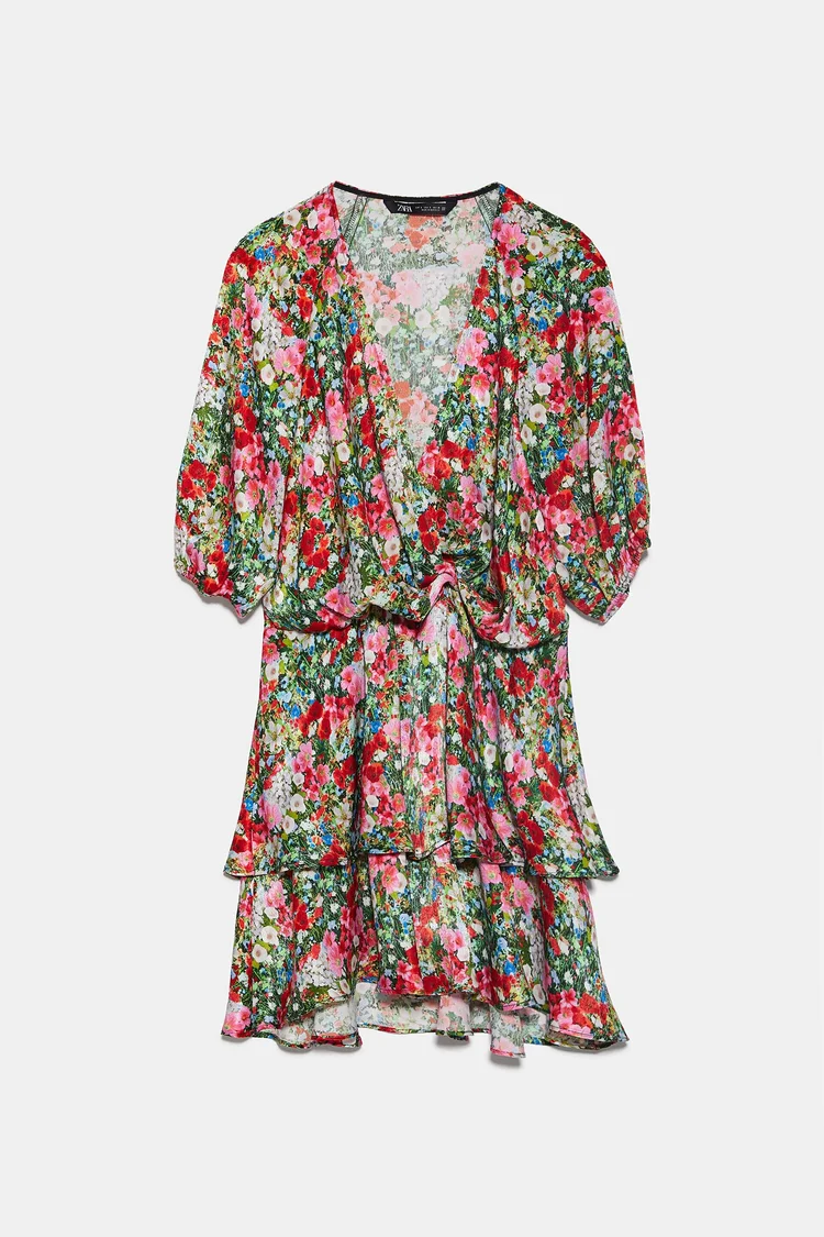 slim fit dress slacks Zara Blue and White Floral Ruffle Sleeve Mini Dress main image 1